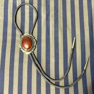 Vintage Mahogany Obsidian Bolo Tie Set in Silver Metal